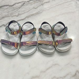 Two pairs of Native, hologram sandals, size 6 and size 7